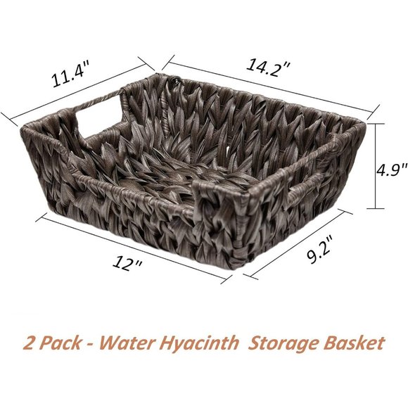 13.75" x 11" x 5" 2 Wicker Water Hyacinth Storage Basket with Built-in Handles - Picture 2 of 7